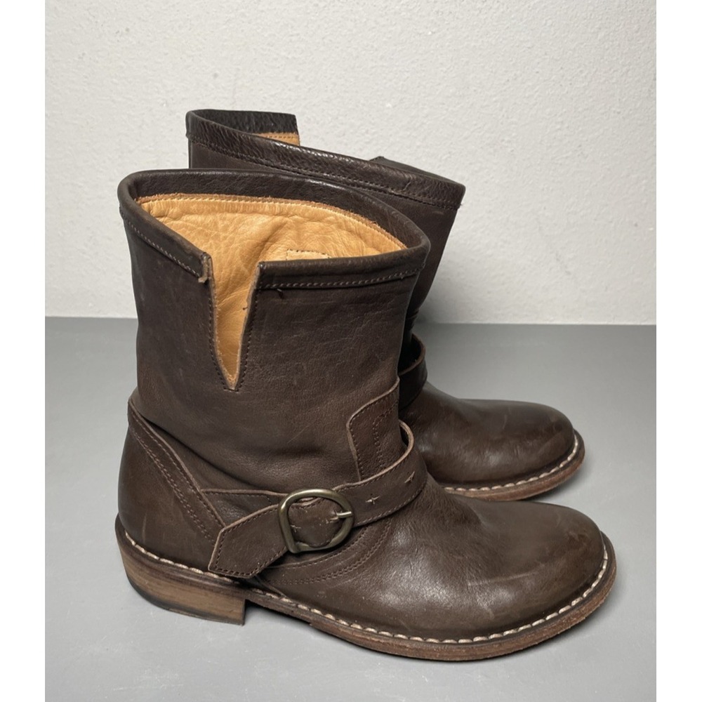 Fiorentini+Baker Brown‎ Leather Buckle Strap Biker Boots EU 35.5